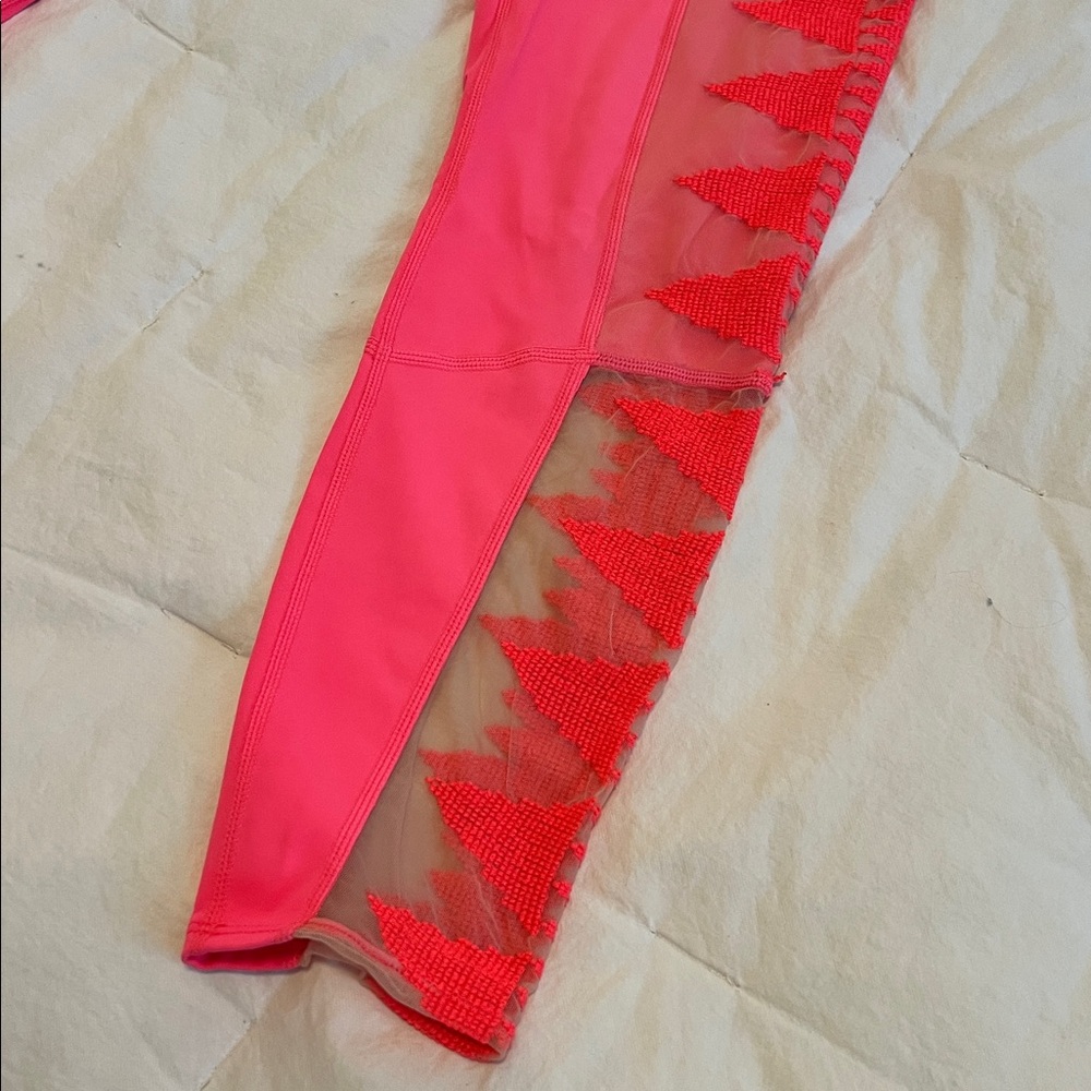 Hot Pink Free People Leggings with Mesh side detail, Sz S - Picture 2 of 7